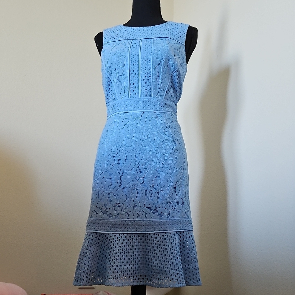 ANTONIO MELANI Light Blue Lace Midi Dress